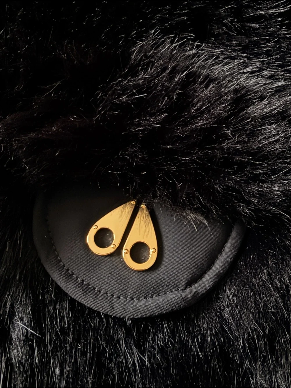 Moose Knuckles Black Faux Fur Trapper Hat with Gold Logo Tag